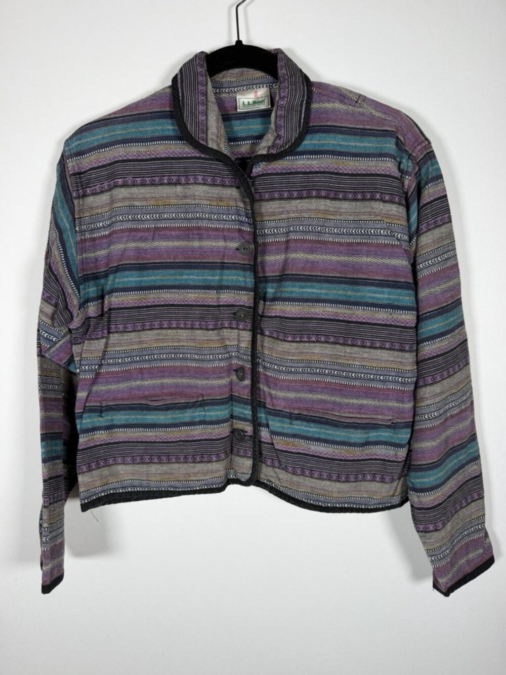 Vintage 90s LL Bean Purple teal baja striped boho cropped jacket S/M retro indie